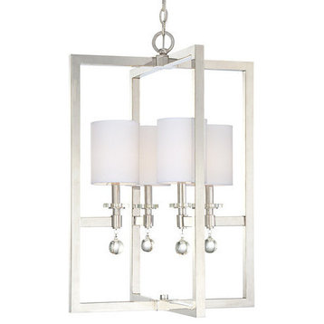 Chadbourne 4-Light Pendant, Polished Nickel With White Glass