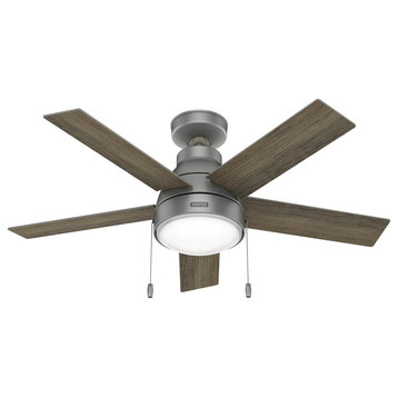 Hunter 44" Elliston Matte Silver Ceiling Fan, LED Light Kit/Pull Chain