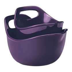 Rachael Ray Serveware Stoneware 2-Piece Mixing Bowls Set, Purple - Baking Dishes