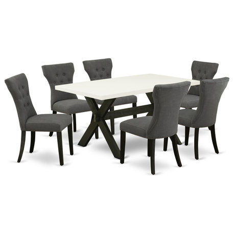 X626Ga650-7, 7-Piece Set, 6 Chairs and A Table Solid Wood Frame