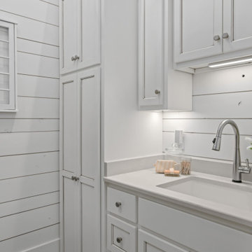 Luxury Modern Farmhouse Laundry Room with Shiplap & Chandelier