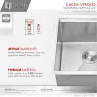 STYLISH 32 in Workstation Double Bowl Undermount Kitchen Sink with Accessories