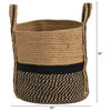 13" Boho Chic Basket Natural Jute Basket Planter, Black & Natural W/ Handles