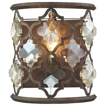 One Light Wall Sconce Quatrefoil Design and Amber Teak Crystals - Wall Sconces