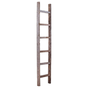 HomeRoots 7 Step Rustic Weathered Gray Wood Ladder Shelf