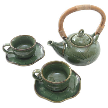Novica Handmade Honeymoon Tavern Ceramic Tea Set For Two, 5 Pcs