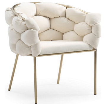 Benzara BM277309 Cid 26" Modern Curved Dining Chair, Bubble Tufted Back, Cream