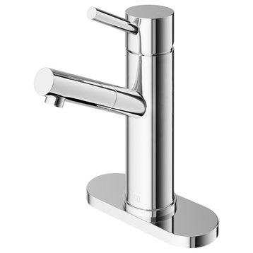 VIGO Noma Single Hole Single Handle Bathroom Sink Faucet, Chrome, With Deck Plate