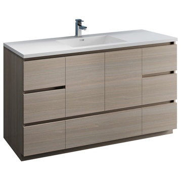 Fresca Lazzaro 60" Gray Wood Cabinet With Integrated Single Sink