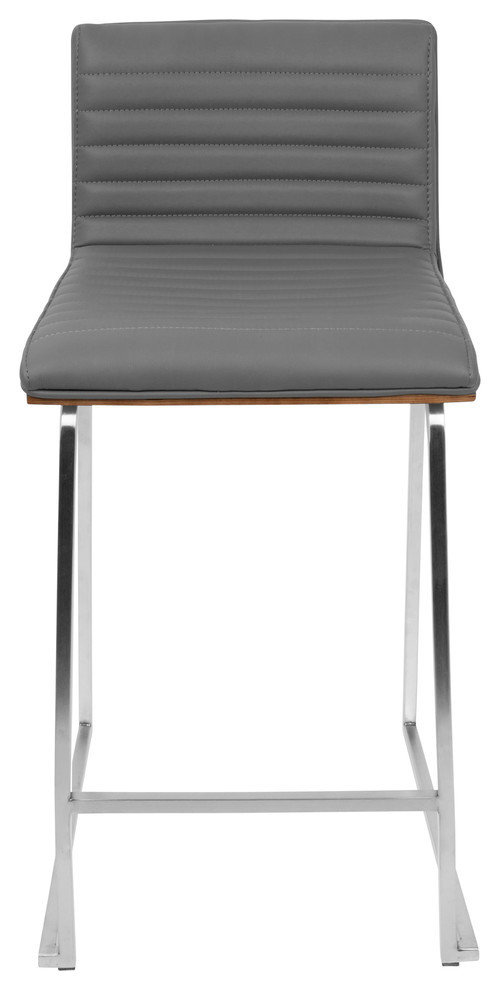 LumiSource Mara 26" Counter Stool, Walnut And Gray, Set Of 2
