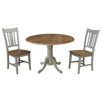 42" Dual Drop Leaf Table with 2 San Remo Side Chairs - Set of 3 Pieces, Distressed Hickory/Stone