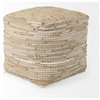 Aalia 16.0Lx16.0Wx16.0H Beige Leather and Jute Pouf