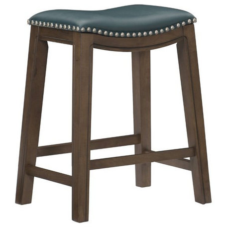 Pemberly Row 24" Faux Leather Saddle Counter Stool in Green