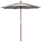 March Products - 7.5' Wood Umbrella, Granite - The classic look of a traditional wood market umbrella by California Umbrella is captured by the MARE design series.  The hallmark of the MARE series is the beautiful 100% marenti wood pole and rib system. The dark stained finish over a traditional marenti wood is perfect for outdoor dining rooms and poolside d-cor. The deluxe push lift system ensures a long lasting shade experience that commercial customers demand. This umbrella also features Sunbrella fabrics, which are built on a foundation of solution-dyed acrylic yarn, the most resilient and solid material for prolonged sun exposure, to offer even longer color retention rating than competing material sources.