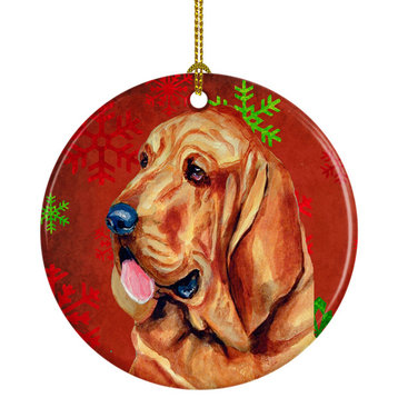 Lh9331-Co1 Bloodhound Red Snowflake Holiday Christmas Ceramic Ornament