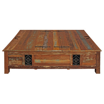 Moti Trinidad 60" Reclaimed Solid Wood Box Cocktail Table in Multi-Color