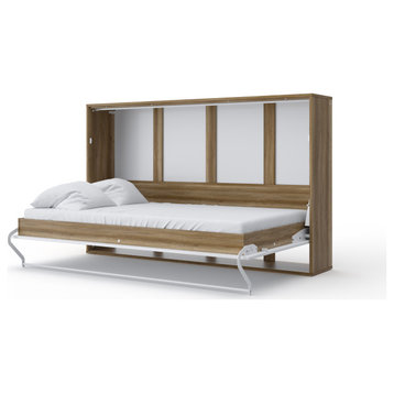 Contempo Horizontal Wall Bed, European Twin Size with a cabinet on top, Oak
