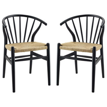 Flourish Spindle Wood Dining Side Chair Set of 2, Black