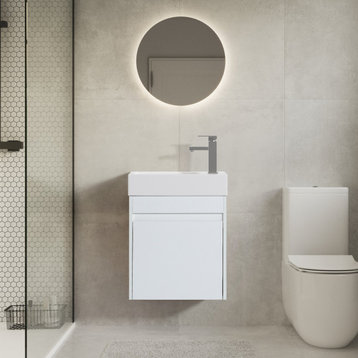 18" Float Mounting Bathroom Vanity With Ceramic Sink, Soft Close Door, White