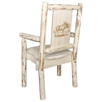 Montana Captain's Chair With Laser Engraved Moose Design, Clear Lacquer Finish