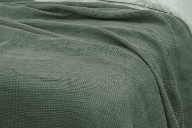 YUE Home Textile  Linen Cotton Waffle Blanket, King, Sage