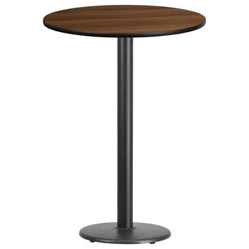 30" Round Walnut Laminate Table Top With 18" Round Bar Height Table Base