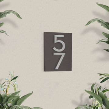 Small Simply Sweet Address Plaque + House Numbers, Brown, Silver Font