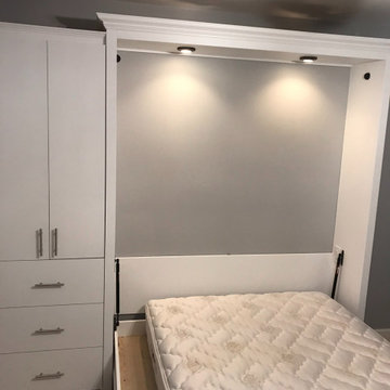 Vertical Queen Murphy Bed Cabinet with Side Storage in White