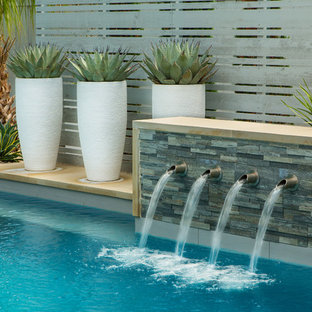 Mittelgroßer Moderner Whirlpool hinter dem Haus in rechteckiger Form in Dallas