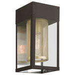 Livex Lighting - Franklin 1 Light Bronze Small Outdoor Wall Lantern - The stainless steel build of the Franklin outdoor wall lantern will ensure reliability outside your home. The bronze finish is neutral and decorative, and will complement outer clear glass. The inside soft gold mesh cylinder is the distinct detail in the design, and offers an eye-catching aspect to the appearance.