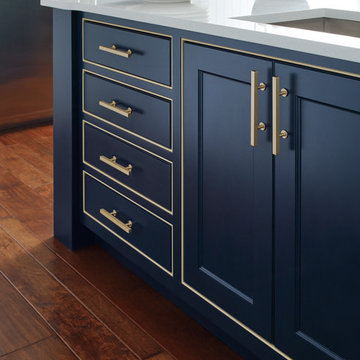 Omega Cabinetry: Custom Blue Island with Gold Hardware