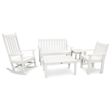 Polywood Vineyard 5-Piece Bench & Rocking Chair Set, White