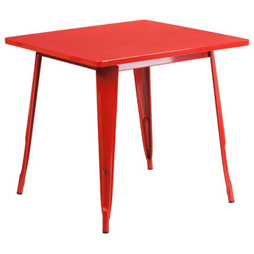 Flash Commercial Grade 31.5" Square Metal Table, Red - ET-CT002-1-RED-GG