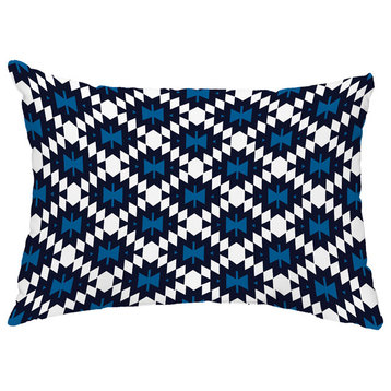 Jodhpur Kilim 14"x20" Decorative Abstract Outdoor Throw Pillow, Navy Blue