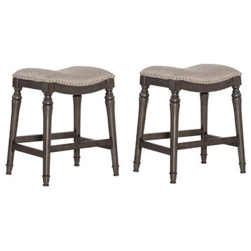Home Square 2 Piece Saddle Polyester Upholstery Wood Counter Stool Set in Gray