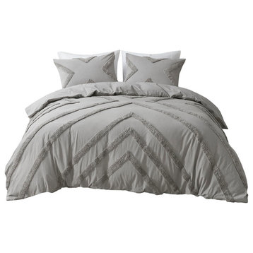 Beck Cotton Chenille 3PC, Gray, Twin/Twin Xl, Duvet Cover Set
