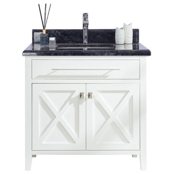 Wimbledon, 36" White Cabinet With Black Wood Marble Countertop