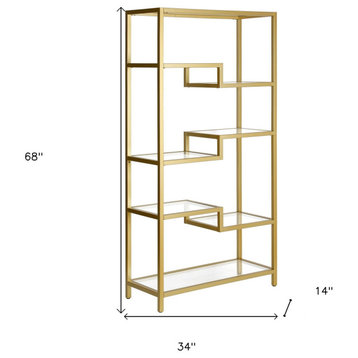 68" Gold Metal And Glass Seven Tier Etagere Bookcase