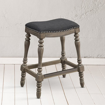 Comfort Pointe Collins Charcoal Fabric Saddle Seat Wood Frame Counter Stool