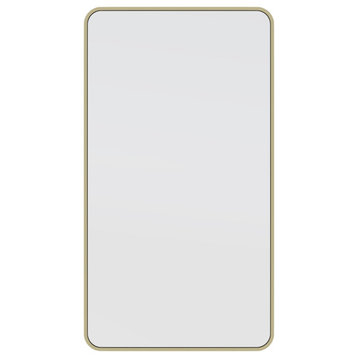22" W X 40" H Radius Corner Stainless Steel Framed Mirror, Satin Brass