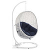 Hide Outdoor Wicker Rattan Swing Chair With Stand, White Navy