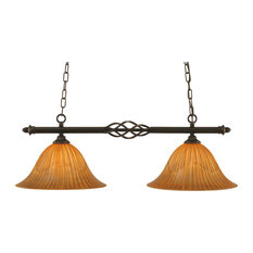 Elegante 2 Light Island Light In Dark Granite, 14" Tiger Glass