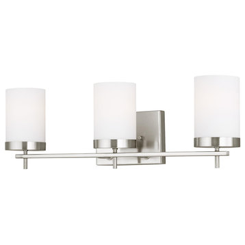 Zire Three-Light Bath, Brushed Nickel With Etched/White Inside Glass