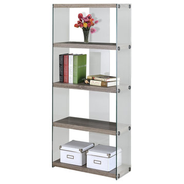 5 Tier Bookshelf/Etagere, 60"H, Tempered Glass, Brown