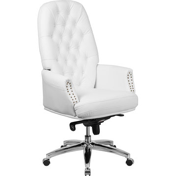 Beautiful High Back Traditional Tufted Leather office chairs, White