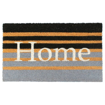 Gray Machine Tufted Home Striped Coir Doormat, 18"x30"