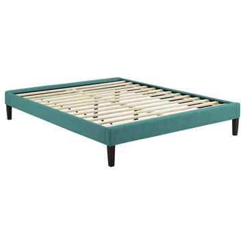 Modway Tessie Full Polyester Fabric Bed Frame with Squared Tapered Legs in Teal
