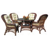 Bar Harbor 5-Piece Dining Set With 42" Glass in Brown Wash, Yvonnealoe Fabric