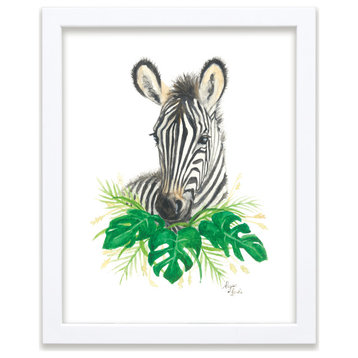 "Safari Littles" Zebra Individual Framed Print, White, 18"x24"