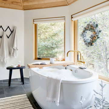 Holiday Inpired Relaxing Bathroom Decor styled by Emily Henderson
